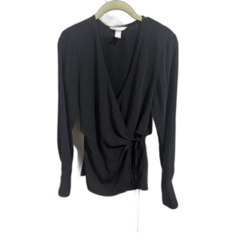 H&M Women's S Black Wrap Tie and Button Blouse